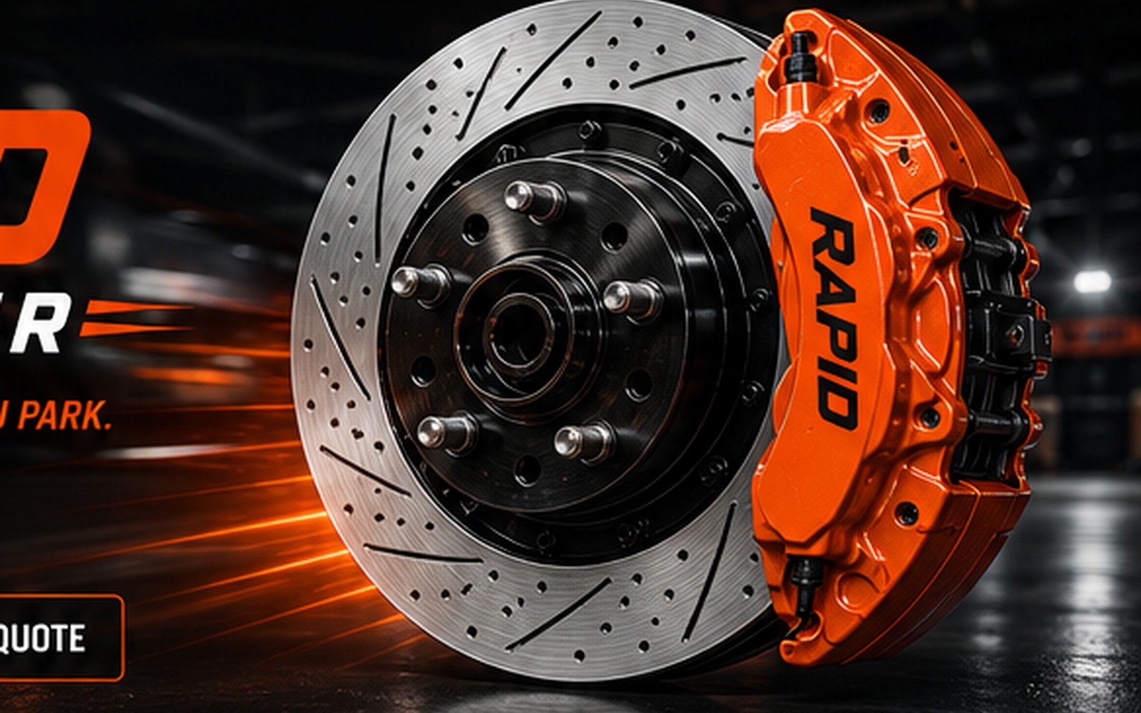 Five-lug brake rotor with orange caliper